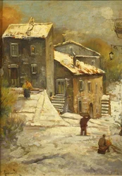 Figures in a Snowy Village